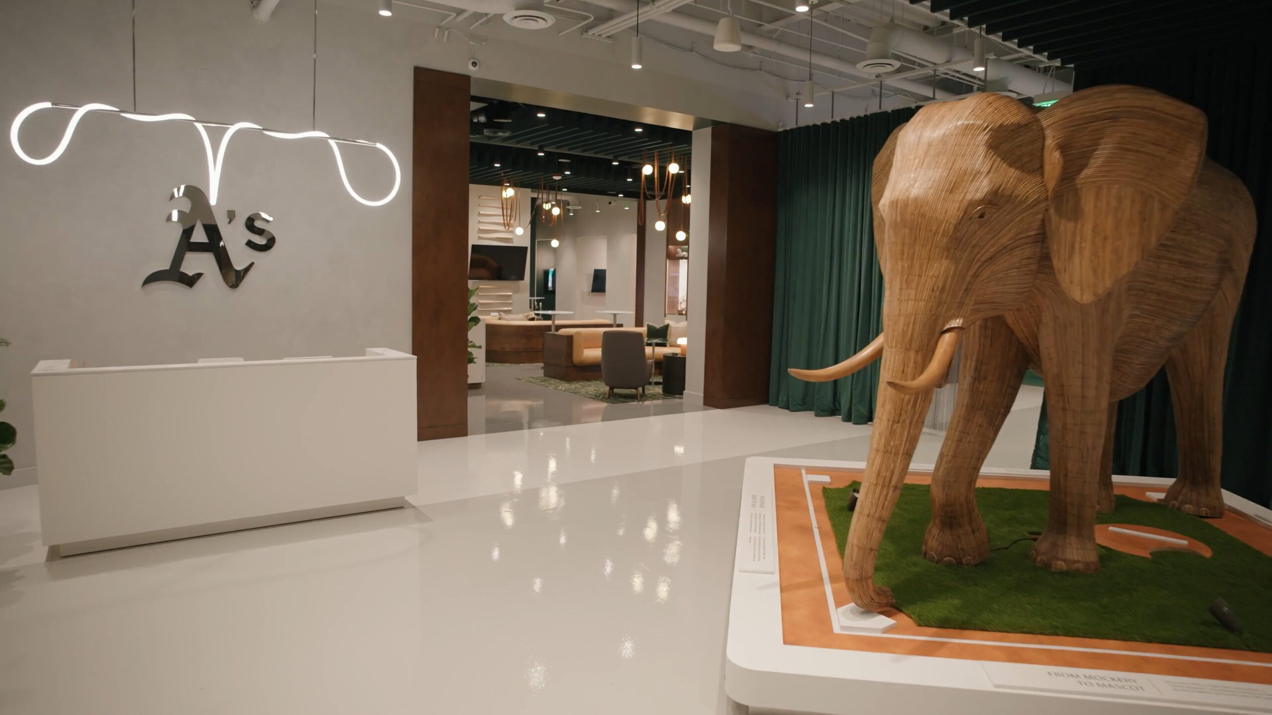 Edie the Elephant in A's Ballpark Experience Center Lobby